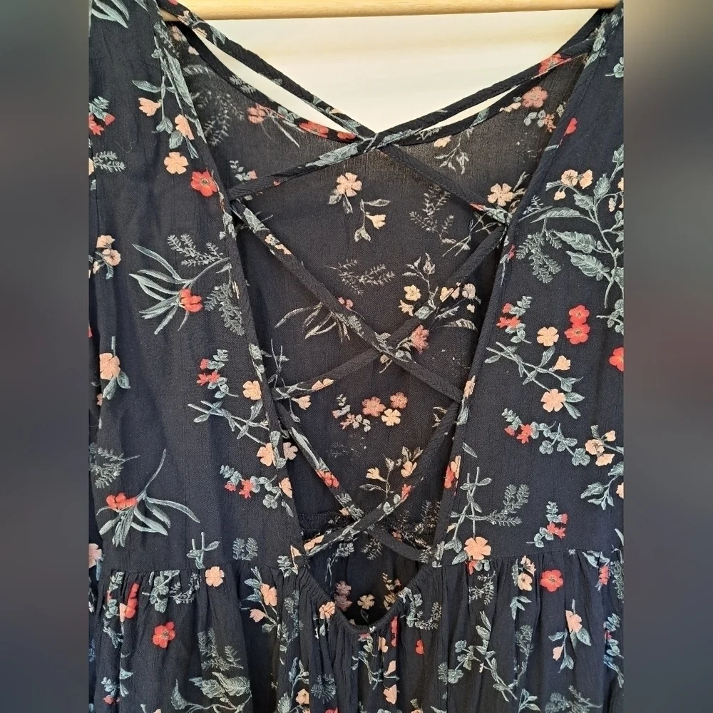 American Eagle Floral Dress Boho Open Shoulder Open Back Small